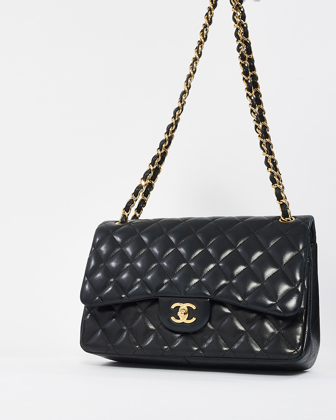 Chanel Black Lambskin Leather Jumbo Double Flap Bag with GHW