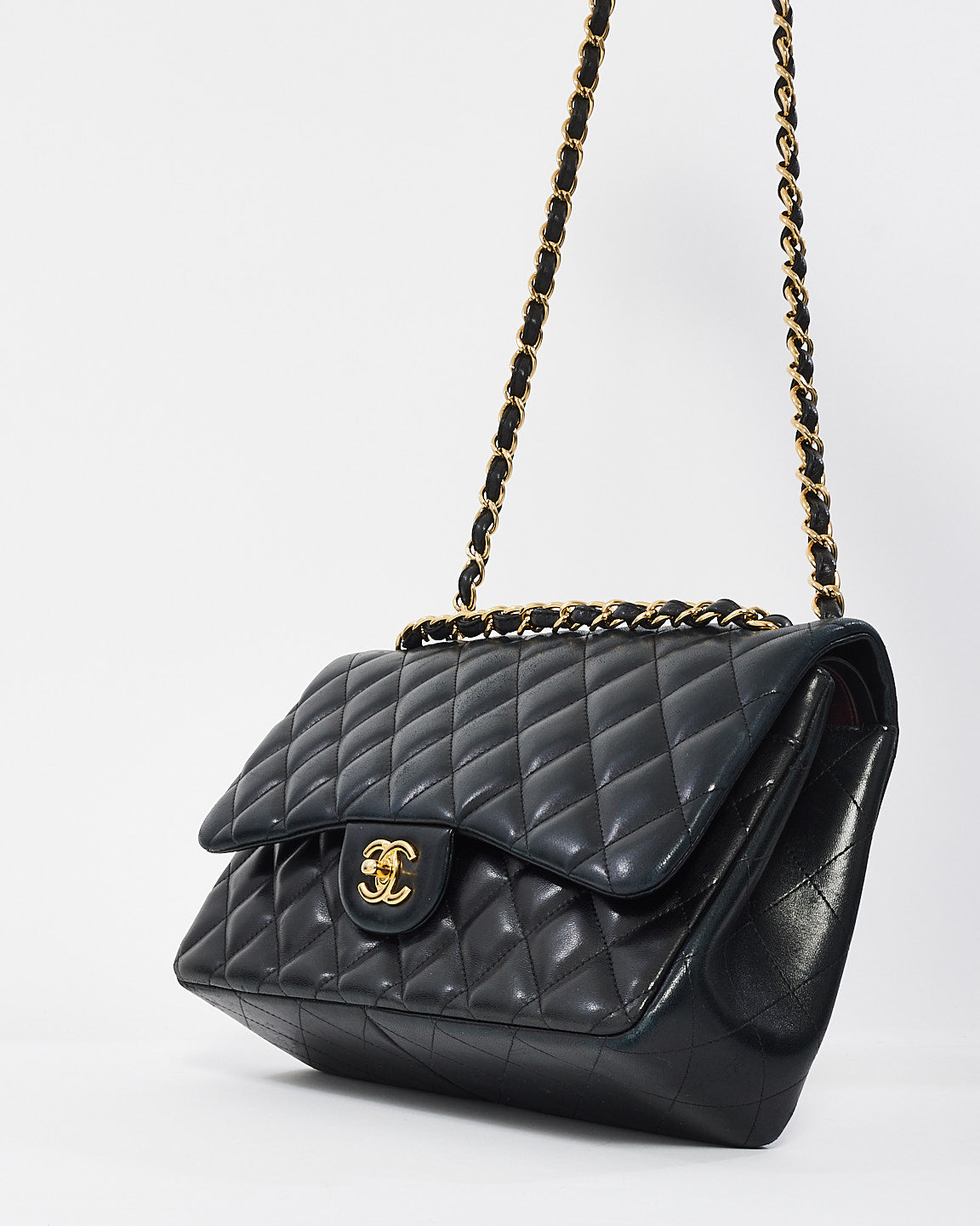 Chanel Black Lambskin Leather Jumbo Double Flap Bag with GHW