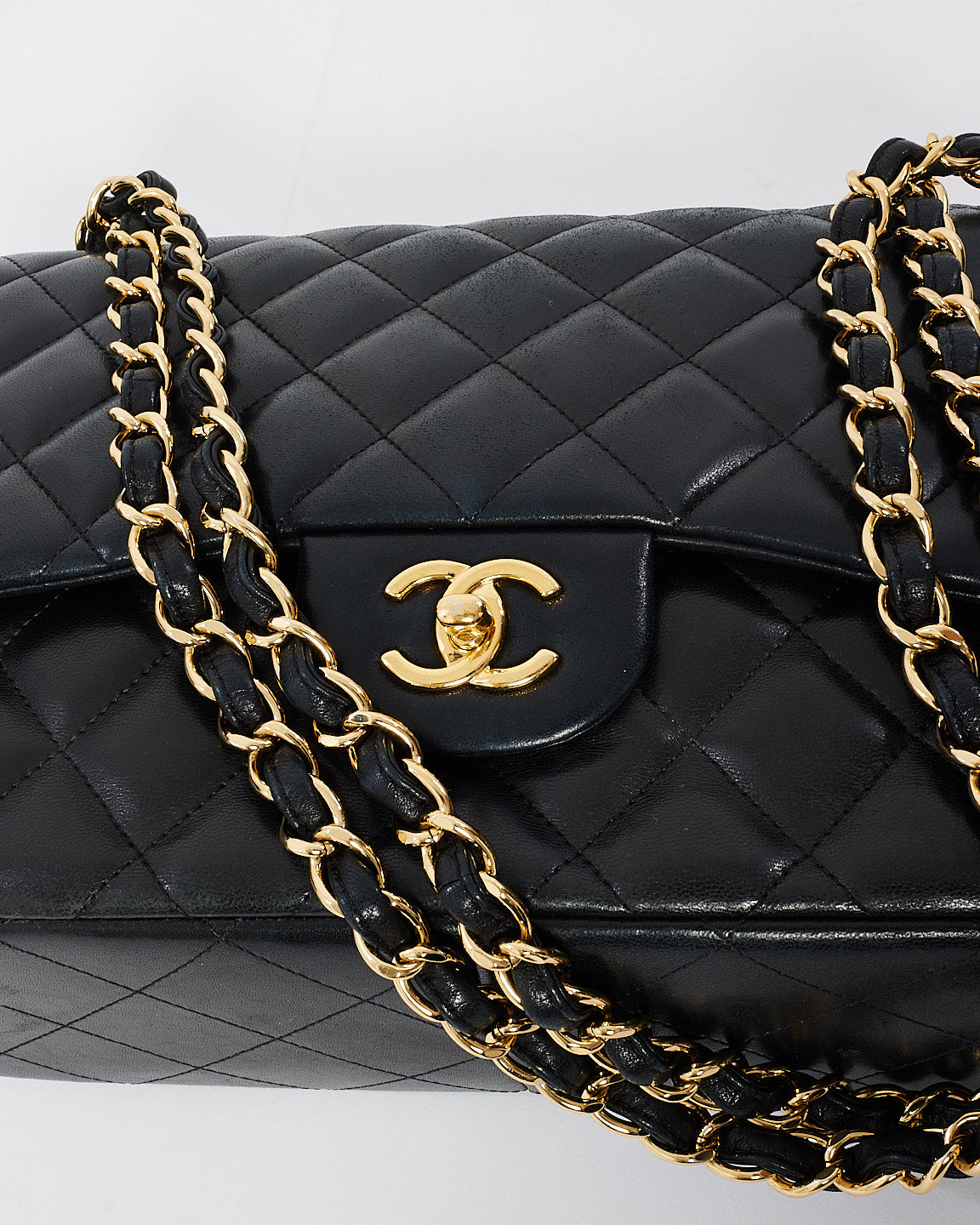 Chanel Black Lambskin Leather Jumbo Double Flap Bag with GHW