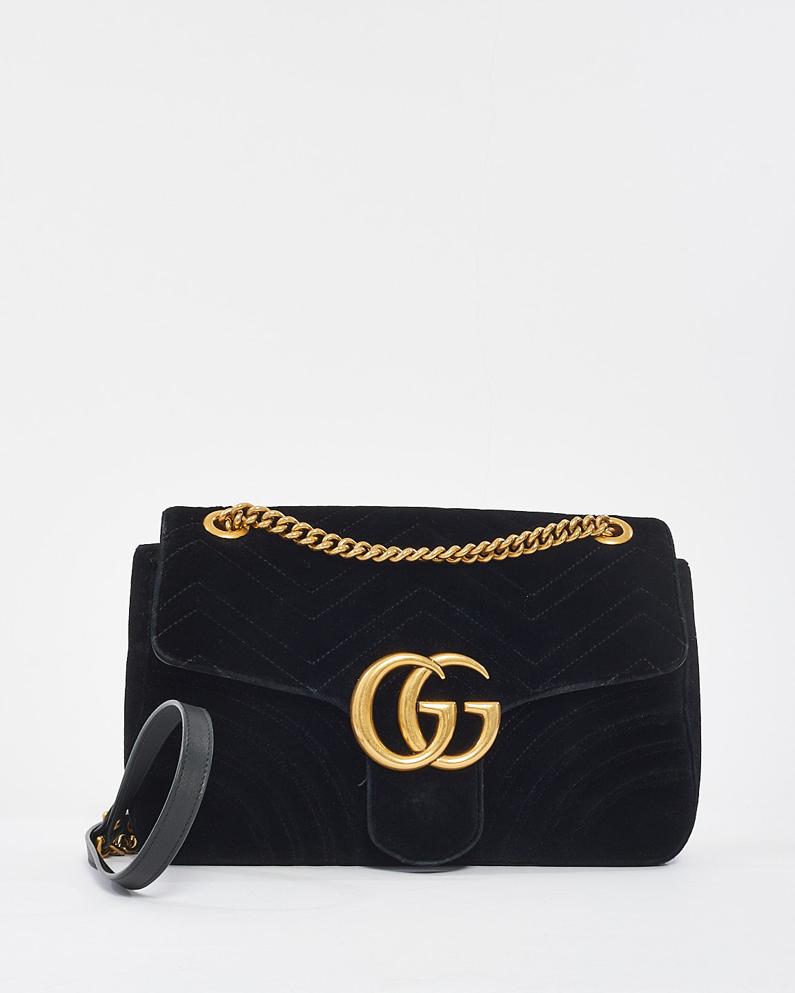 Gucci Black Velvet Matelassée  GG Marmont Medium Shoulder Bag