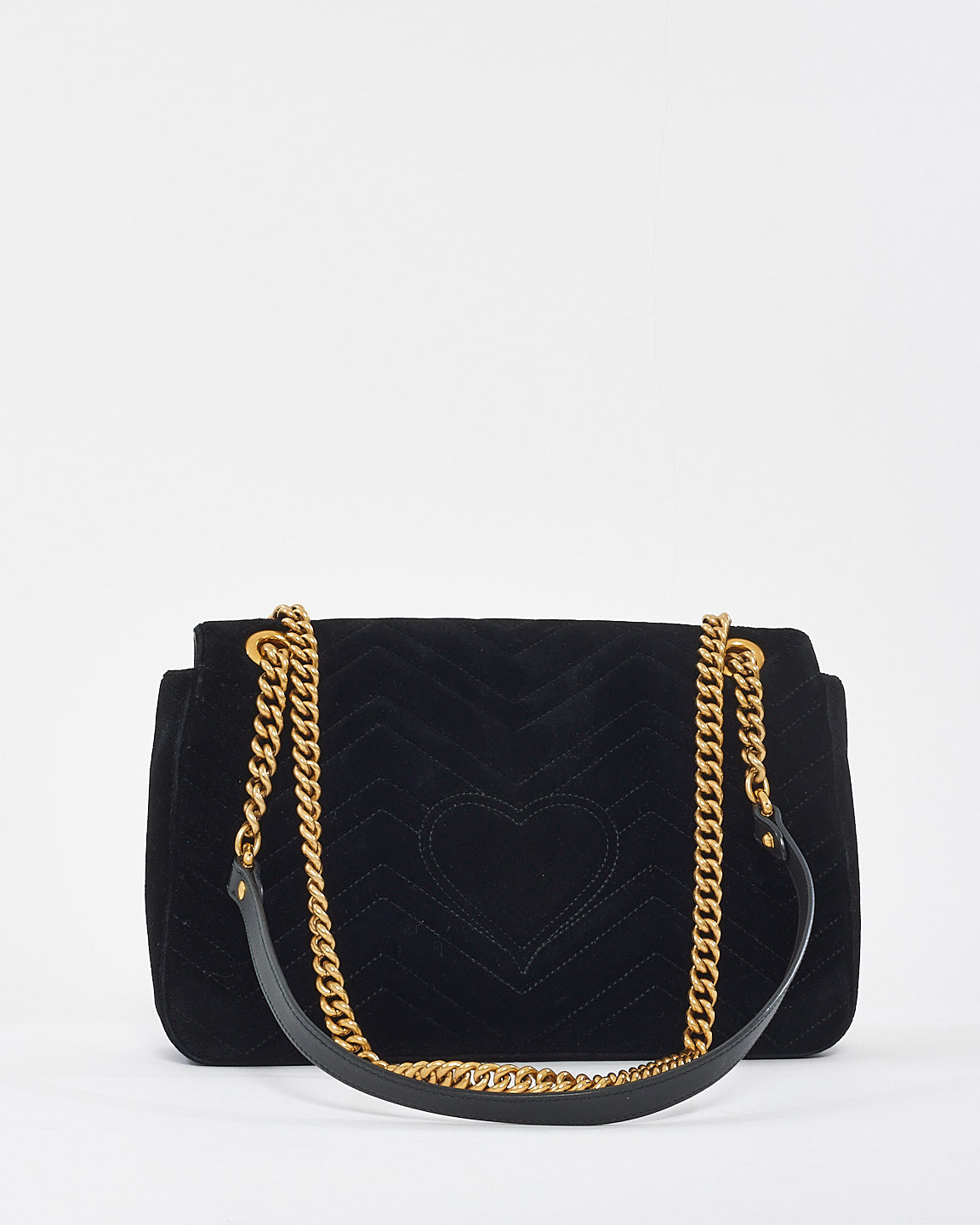 Gucci Black Velvet Matelassée  GG Marmont Medium Shoulder Bag