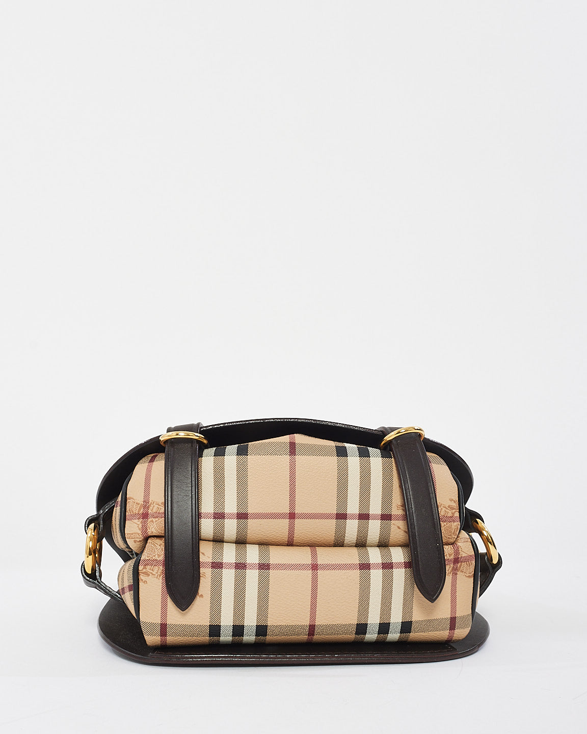 Burberry Brown Leather & Check Print Canvas Bridle Saddle Bag