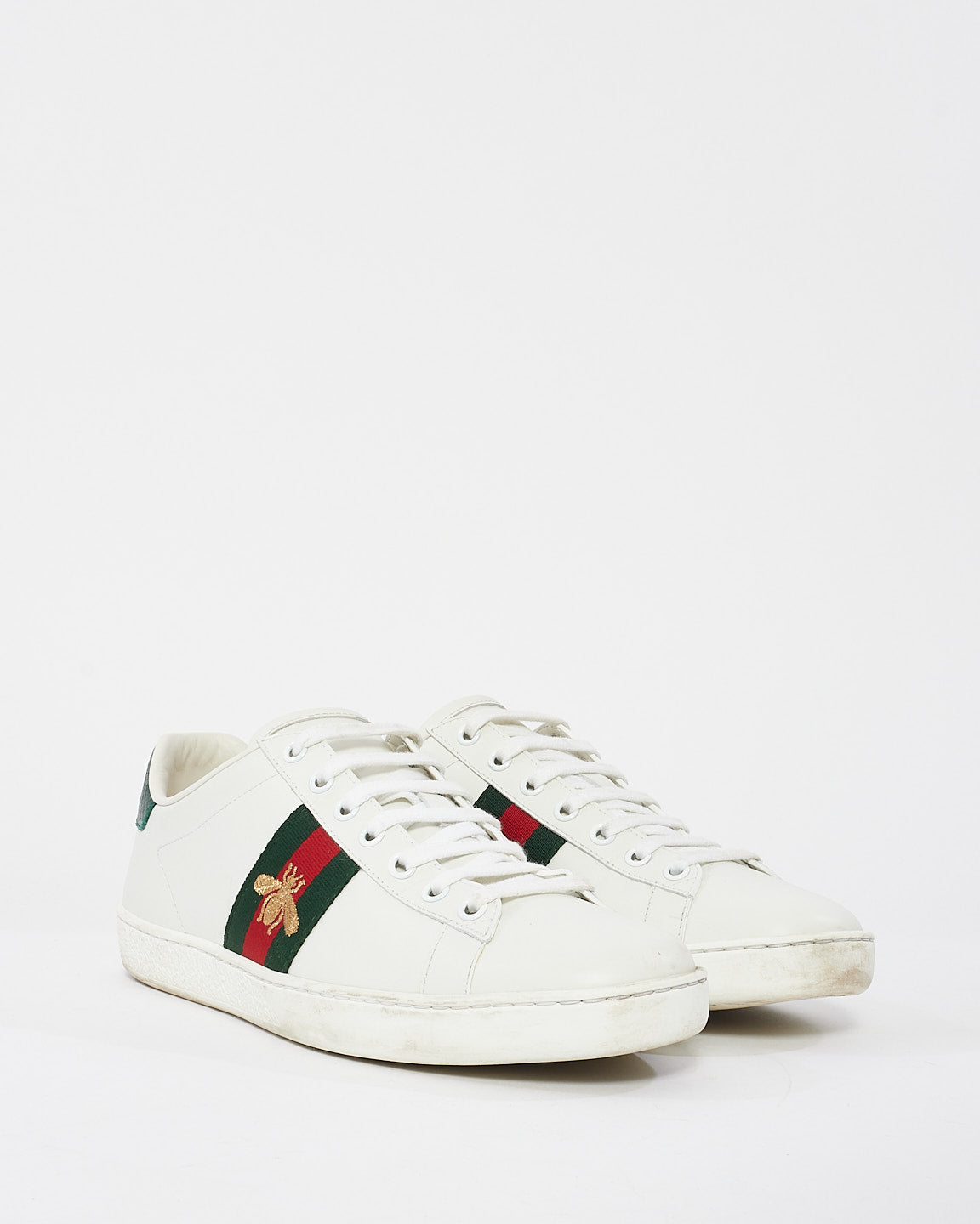 Gucci White Leather Embroidered Bee Ace Sneakers - 38.5