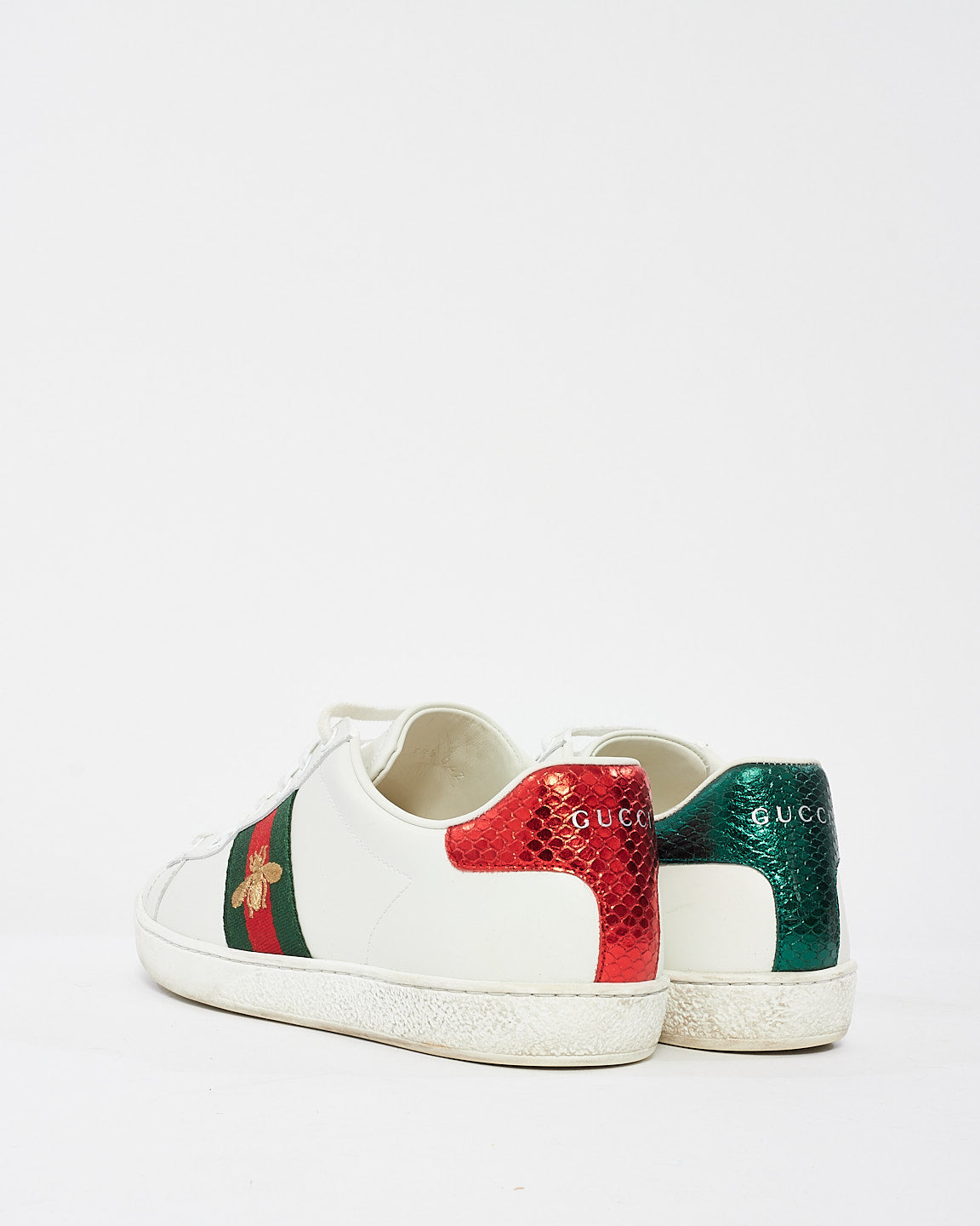 Gucci White Leather Embroidered Bee Ace Sneakers - 38.5