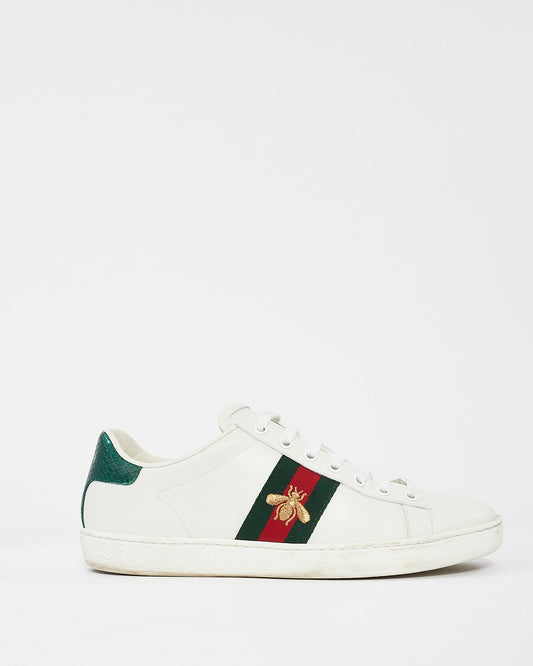 Gucci White Leather Embroidered Bee Ace Sneakers - 38.5