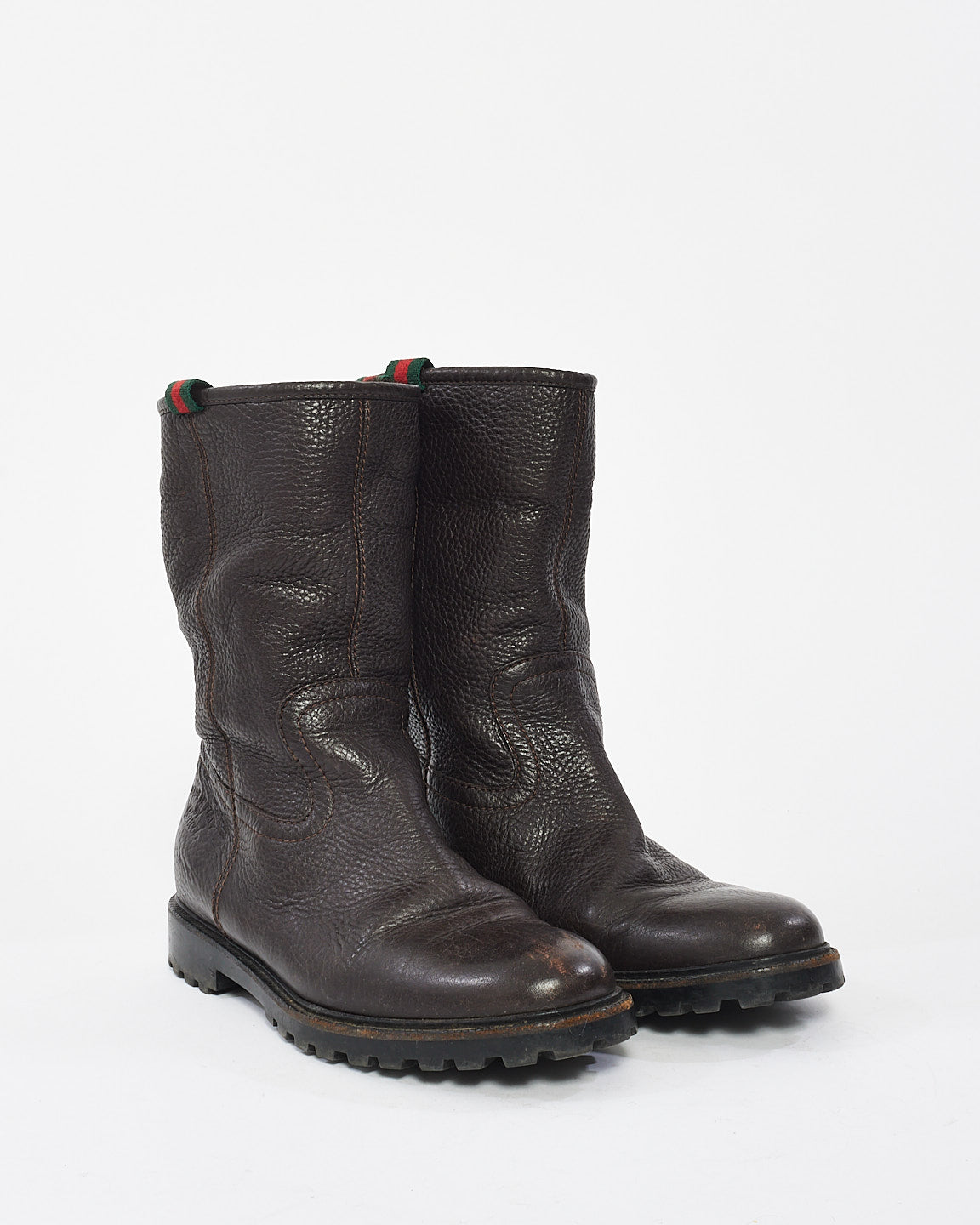 Gucci Brown Leather & Fur Web Boots - 37.5