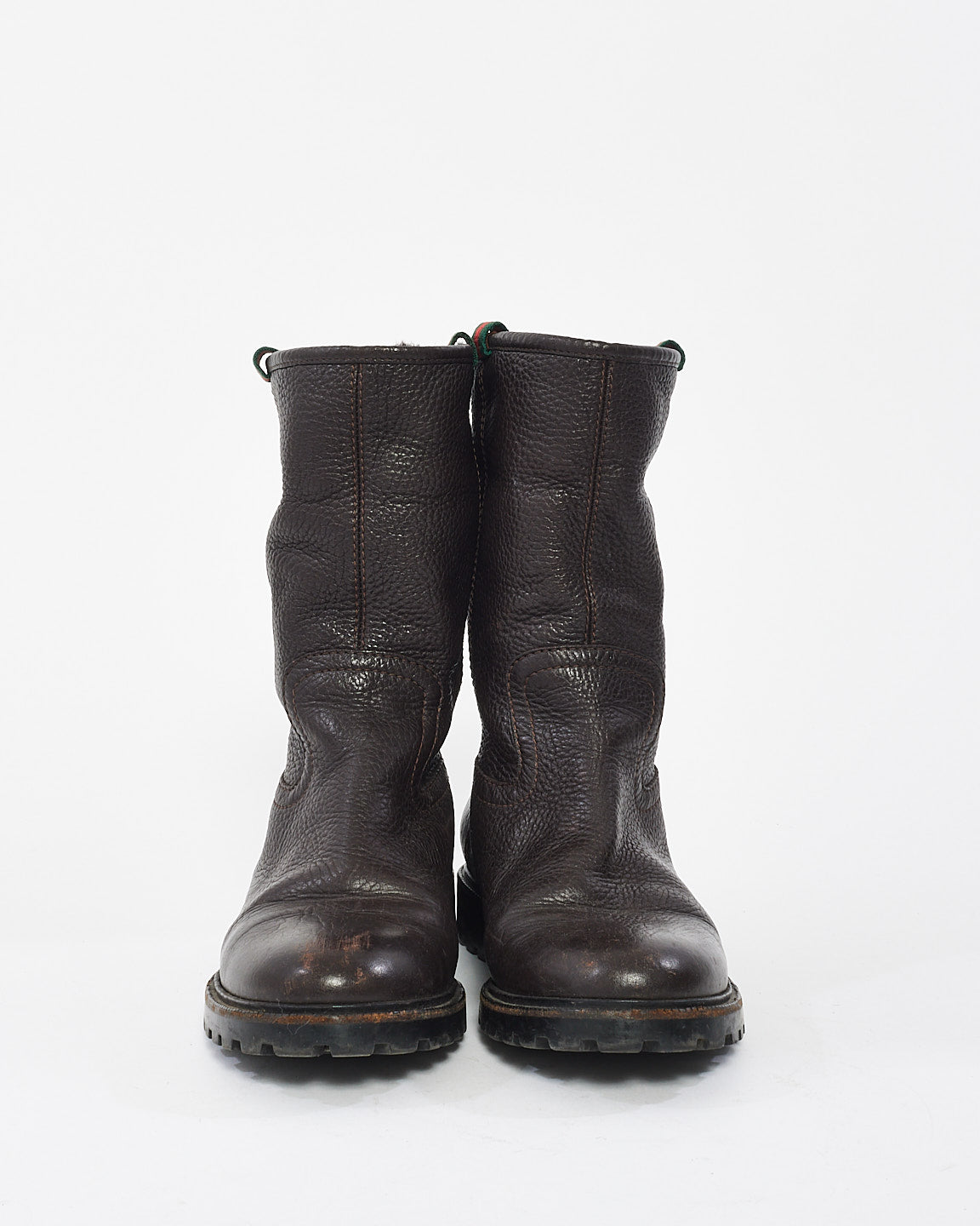 Gucci Brown Leather & Fur Web Boots - 37.5