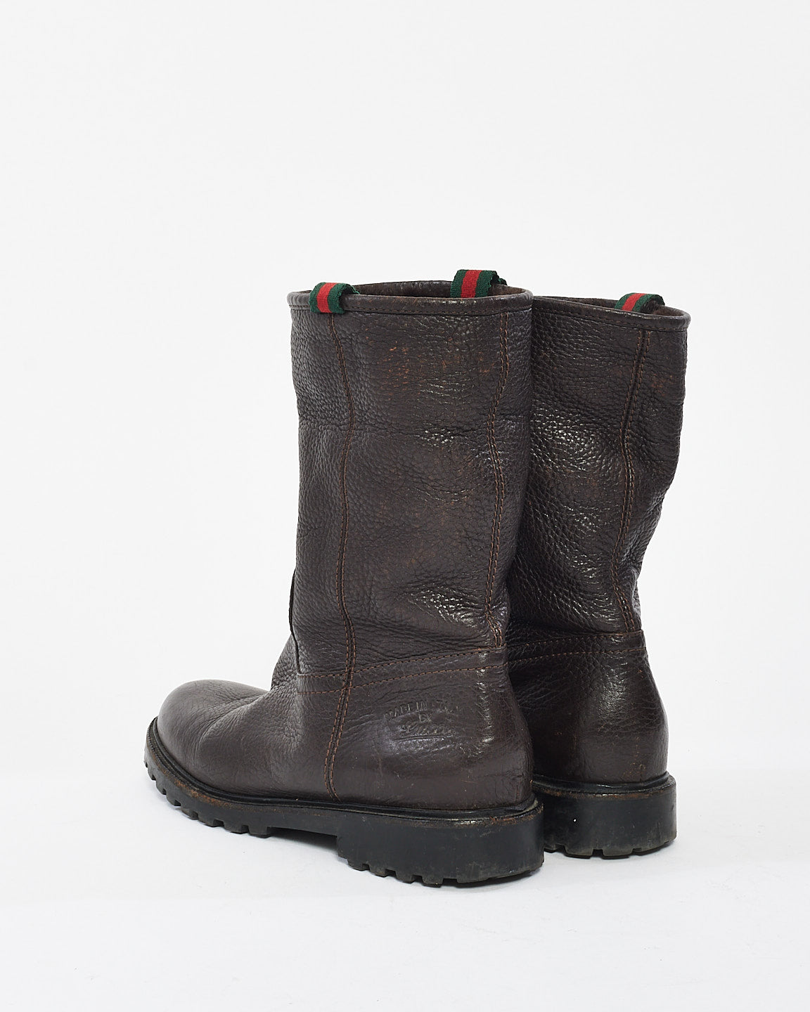 Gucci Brown Leather & Fur Web Boots - 37.5