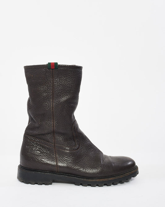 Gucci Brown Leather & Fur Web Boots - 37.5