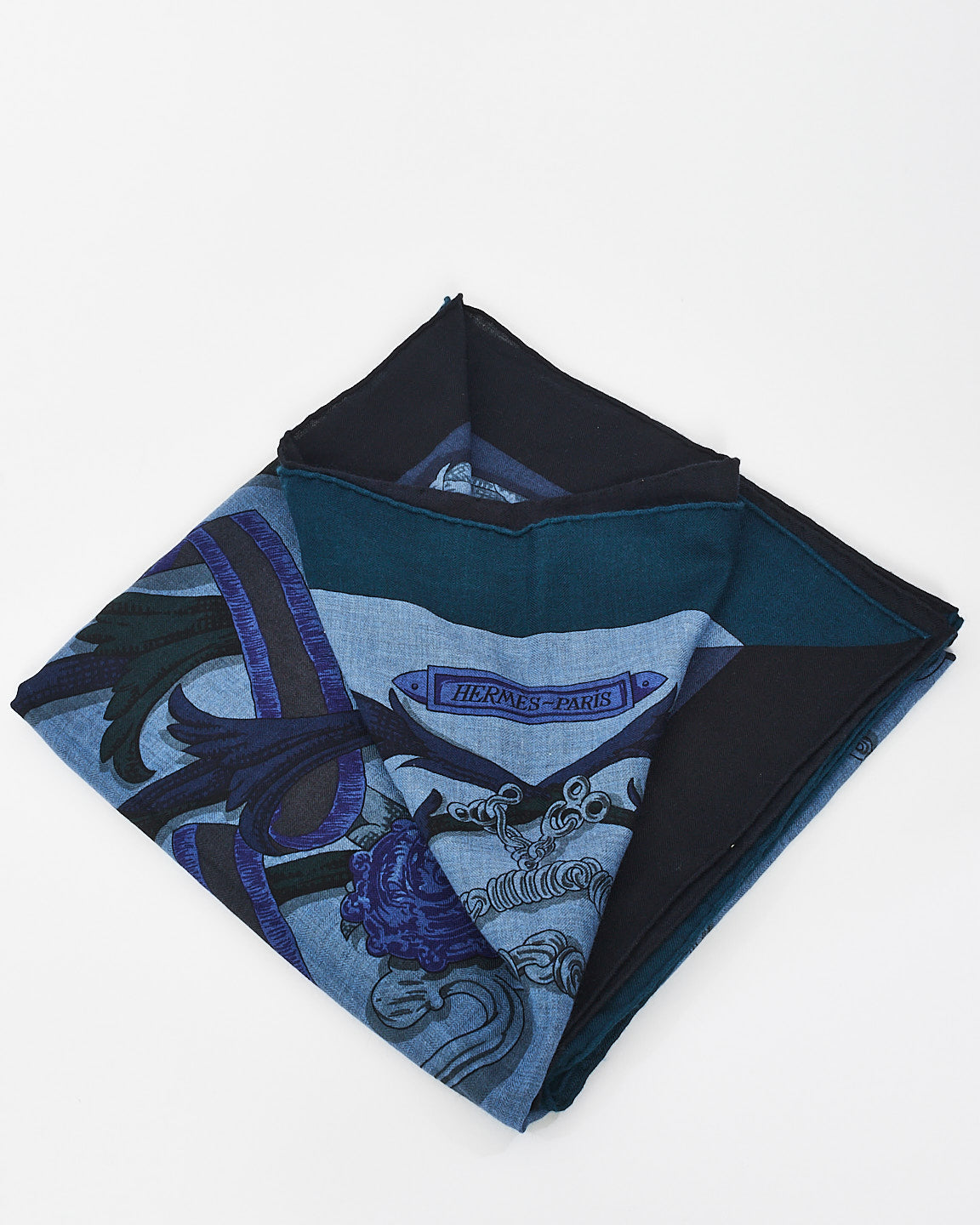 Hermès Navy Blue Cashmere & Silk Le Mors A La Conétable Scarf - 140