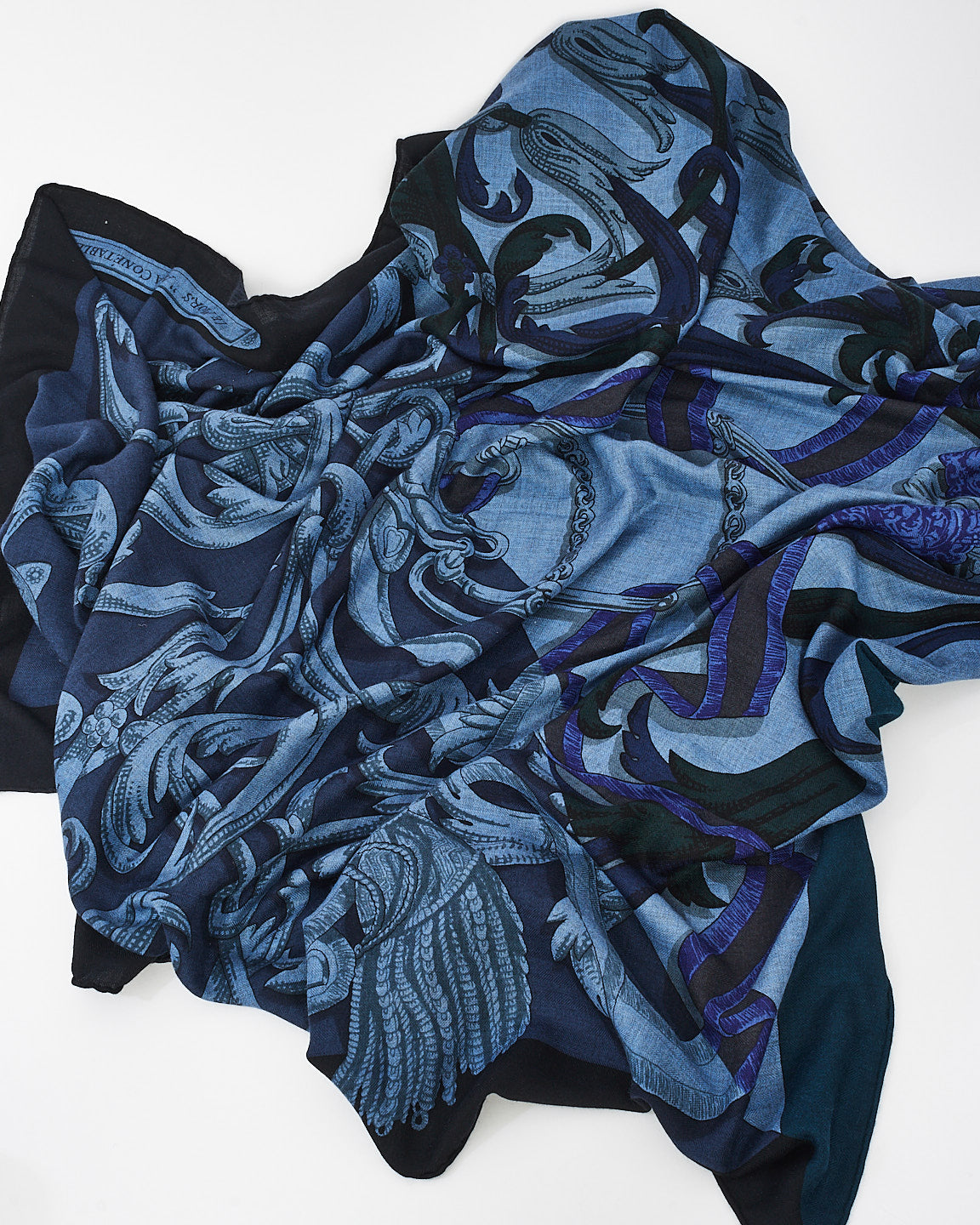 Hermès Navy Blue Cashmere & Silk Le Mors A La Conétable Scarf - 140