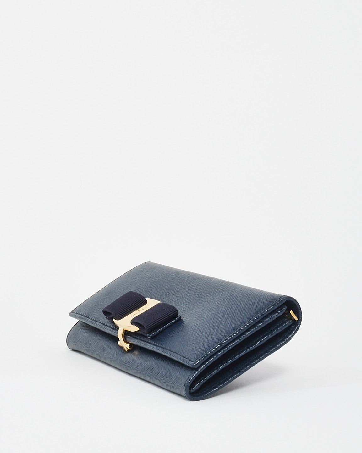 Salvatore Ferragamo Navy Blue Saffiano Leather Bow Wallet