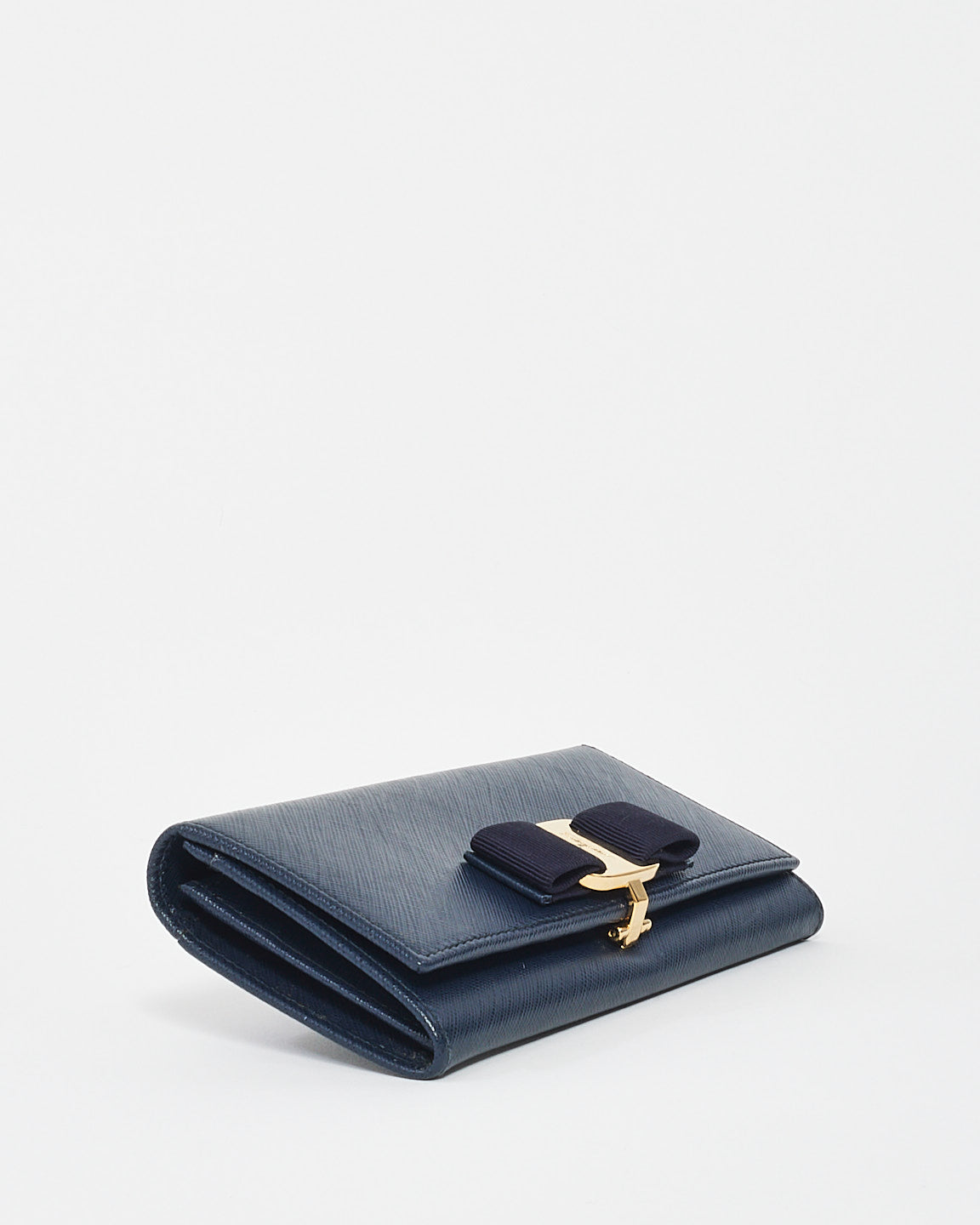 Salvatore Ferragamo Navy Blue Saffiano Leather Bow Wallet