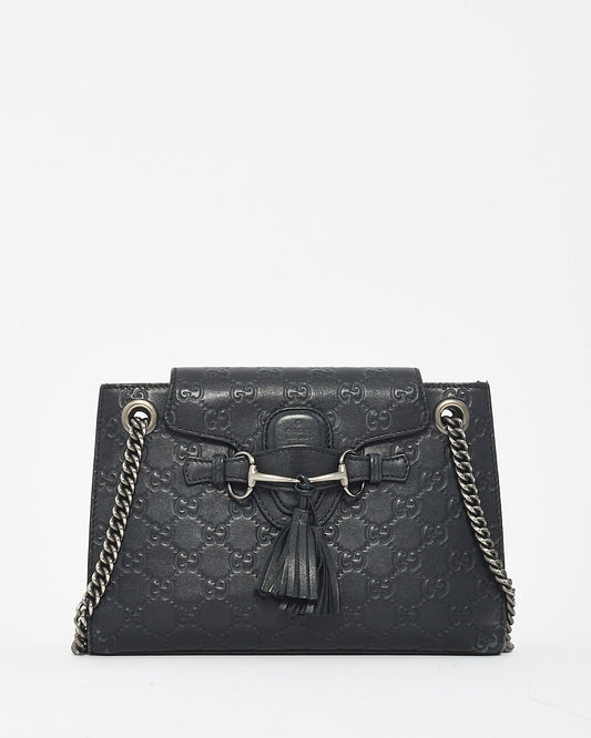 Gucci Black GG Guccissima Leather Small Emily Chain Shoulder Bag