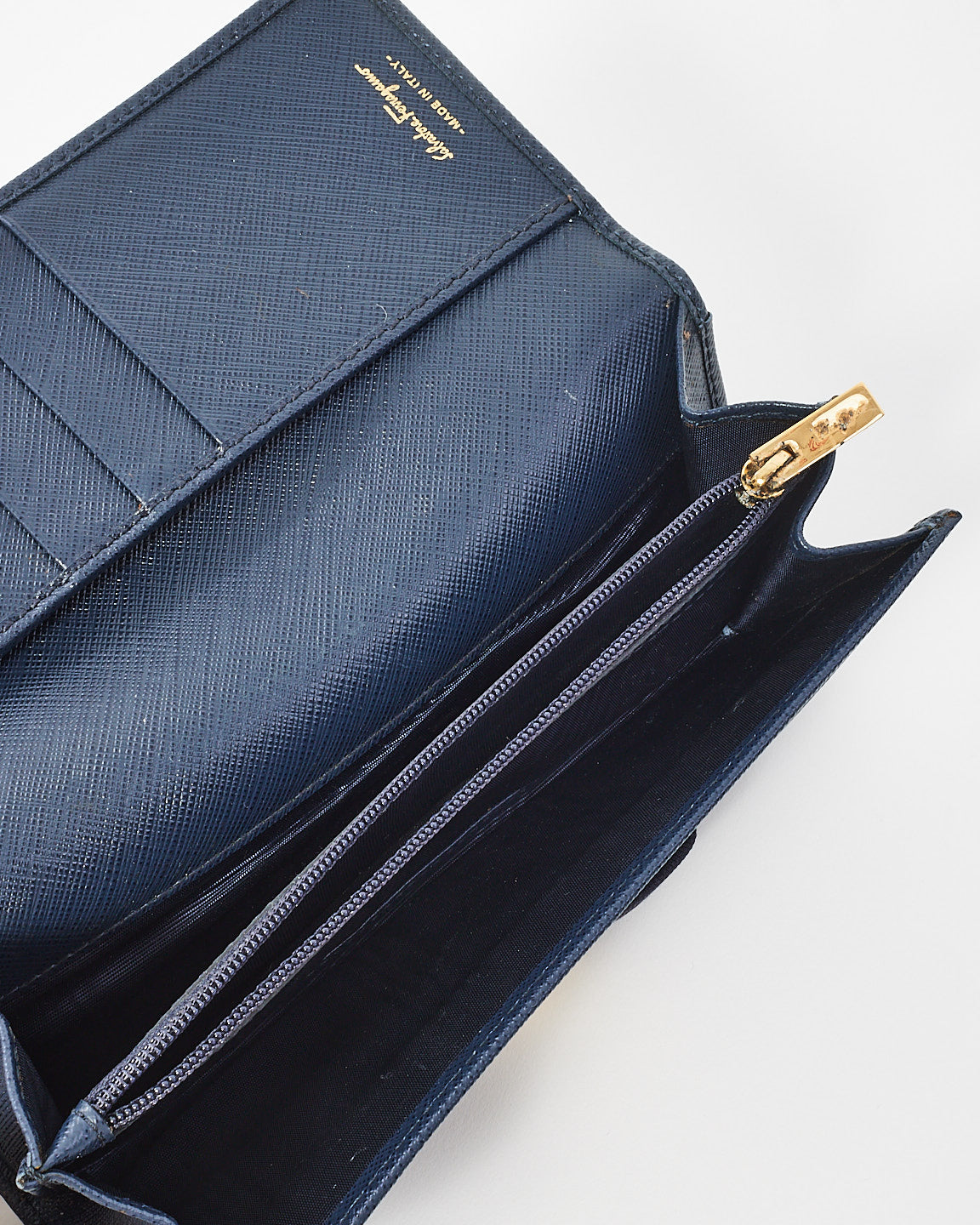 Salvatore Ferragamo Navy Blue Saffiano Leather Bow Wallet