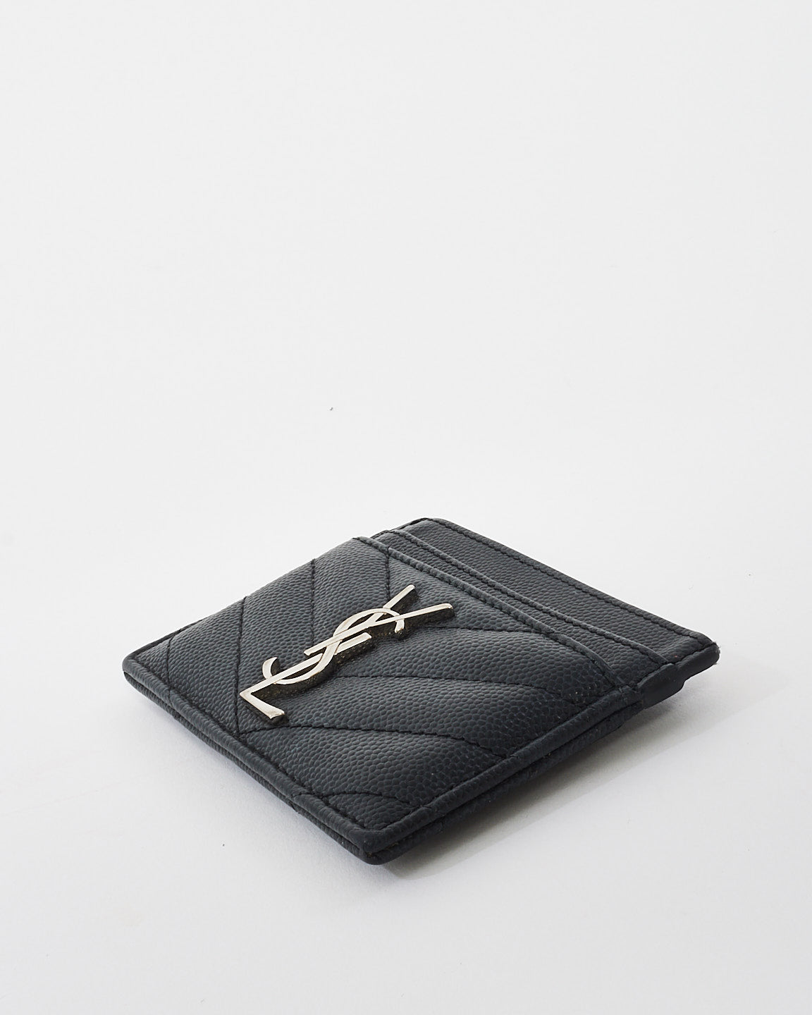 Saint Laurent Black Matlassée Leather Cassandre Card Case