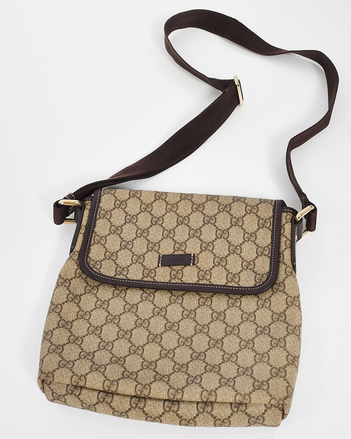 Gucci Brown Monogram GG Supreme Coated Canvas Flap Messenger Bag