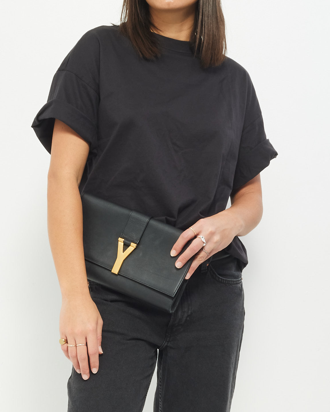 Saint Laurent Black Leather Classic Y Ligne Clutch