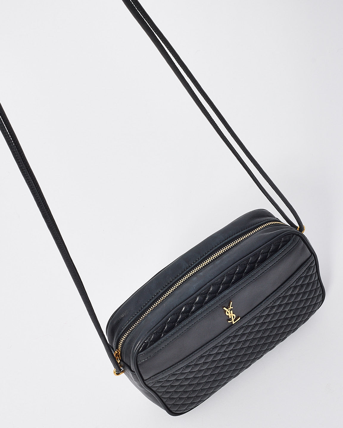 Saint Laurent Black Leather Victoire YSL Monogram Leather Camera Bag