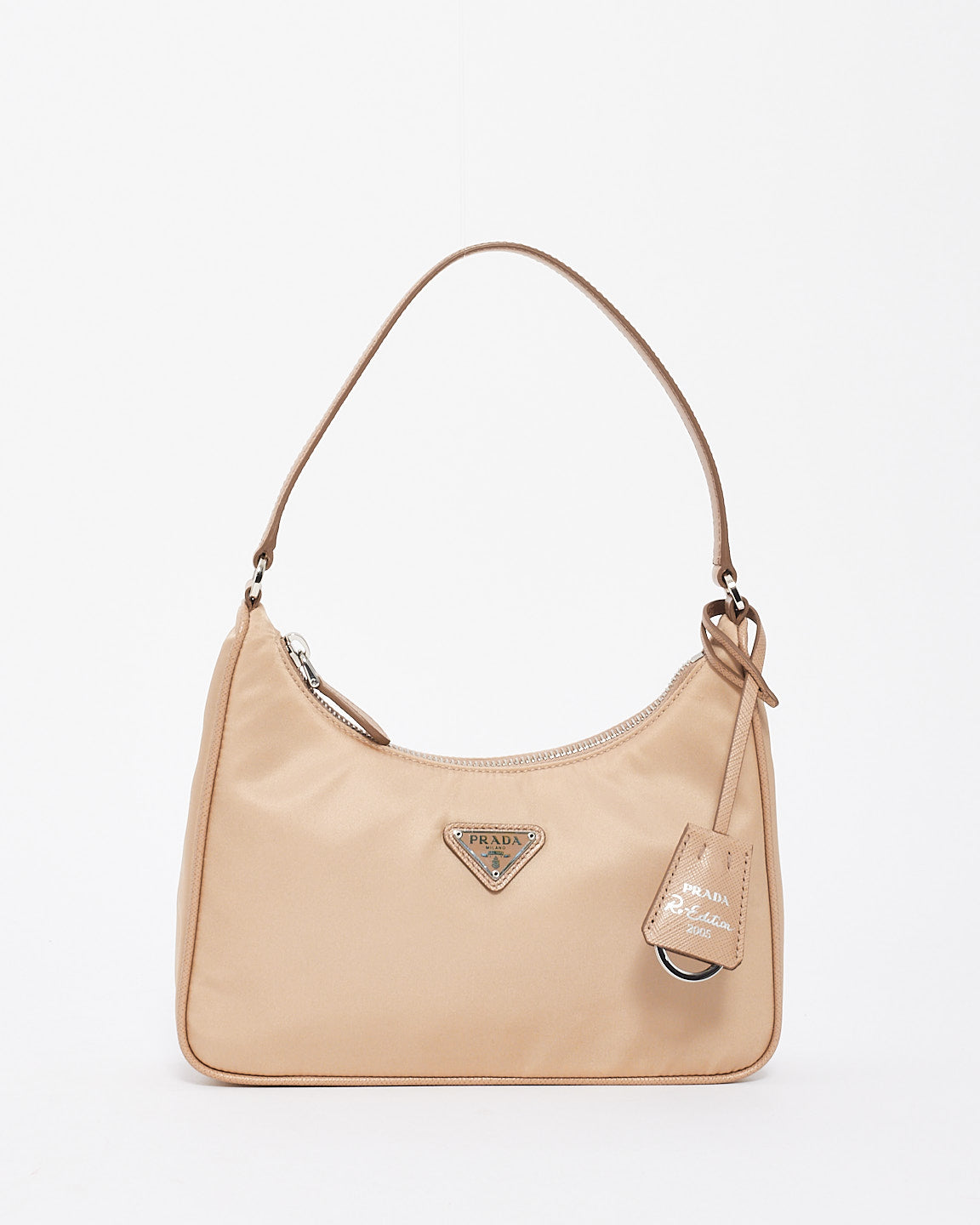 Prada Beige Nylon Re-edition 2000 Mini Hobo Shoulder Bag