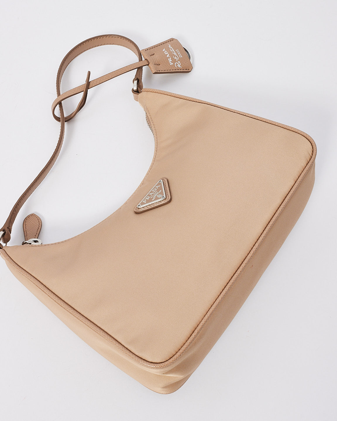 Prada Beige Nylon Re-edition 2000 Mini Hobo Shoulder Bag