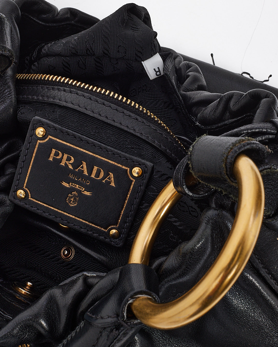 Prada Black Leather Gathered Hobo Soft Shoulder Bag