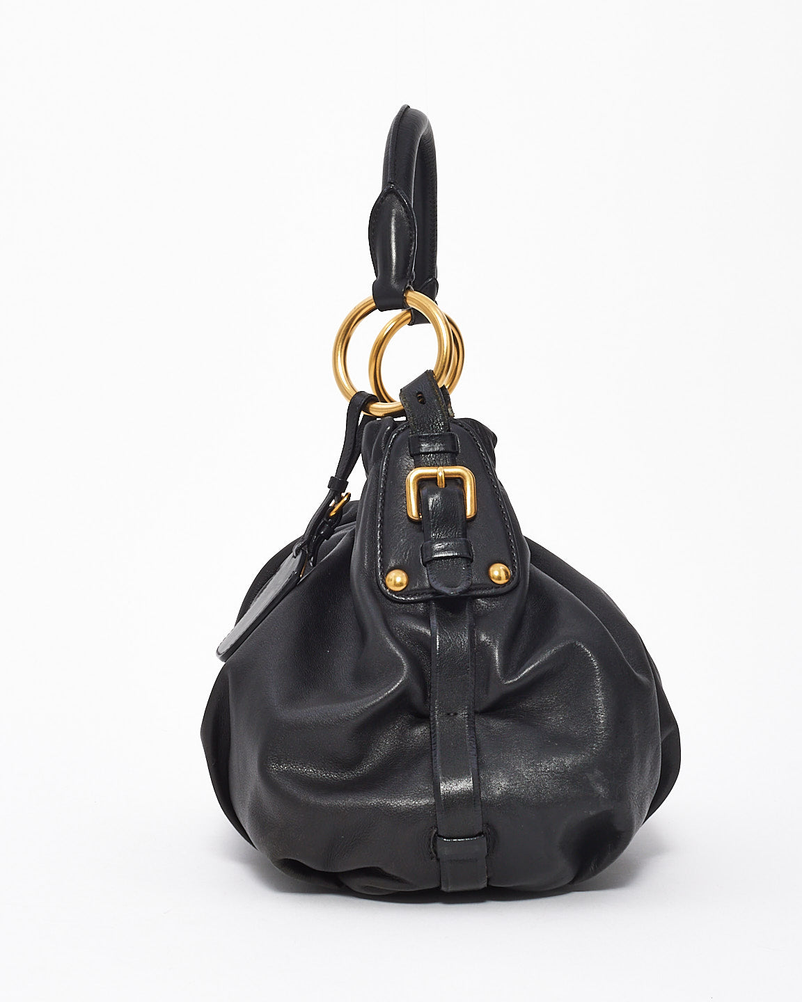 Prada Black Leather Gathered Hobo Soft Shoulder Bag