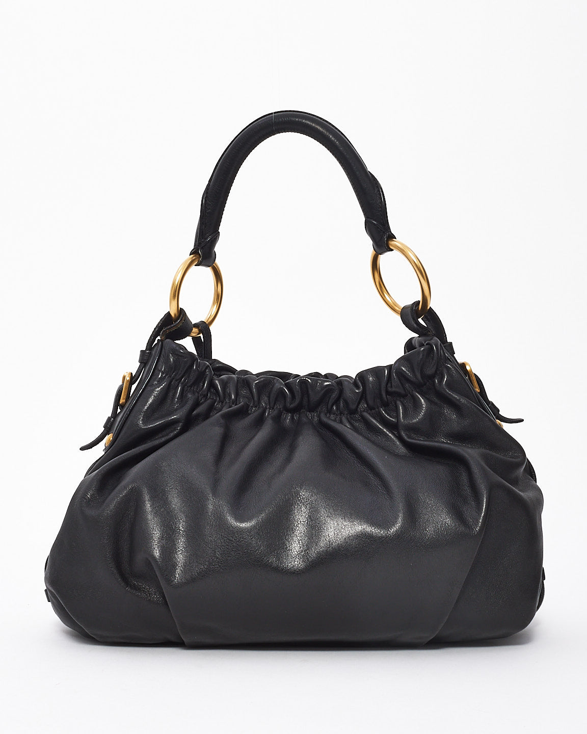 Prada Black Leather Gathered Hobo Soft Shoulder Bag