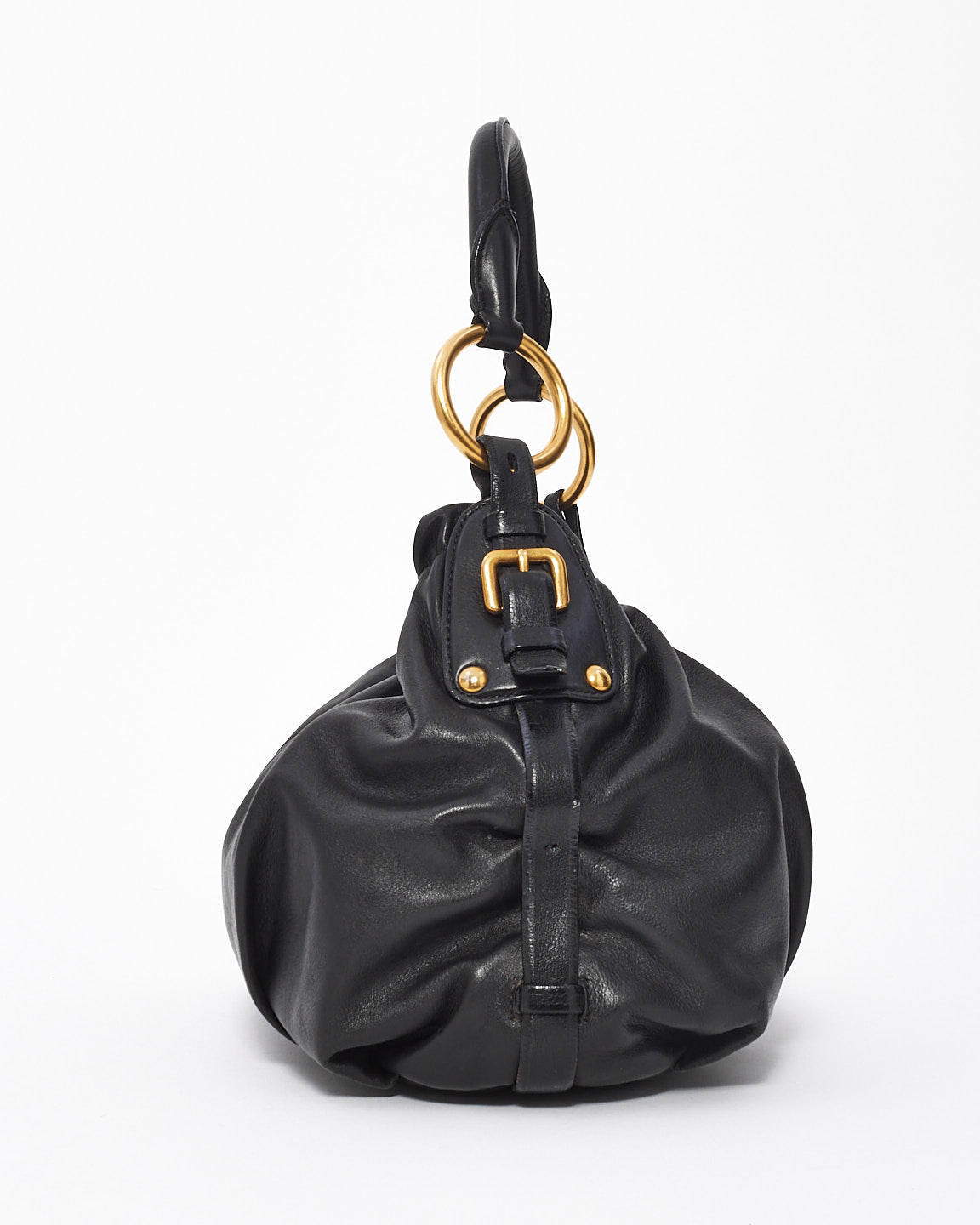 Prada Black Leather Gathered Hobo Soft Shoulder Bag