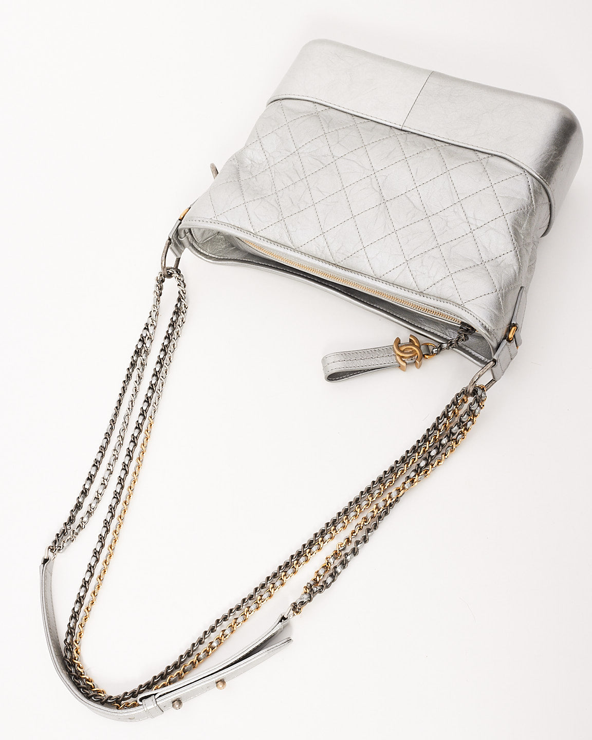 Chanel Silver Metallic Quilted Gabrielle Large Bag