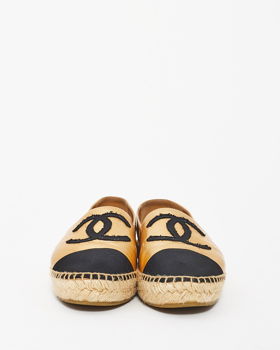 Chanel Gold Metallic Leather Logo Espadrilles - 39