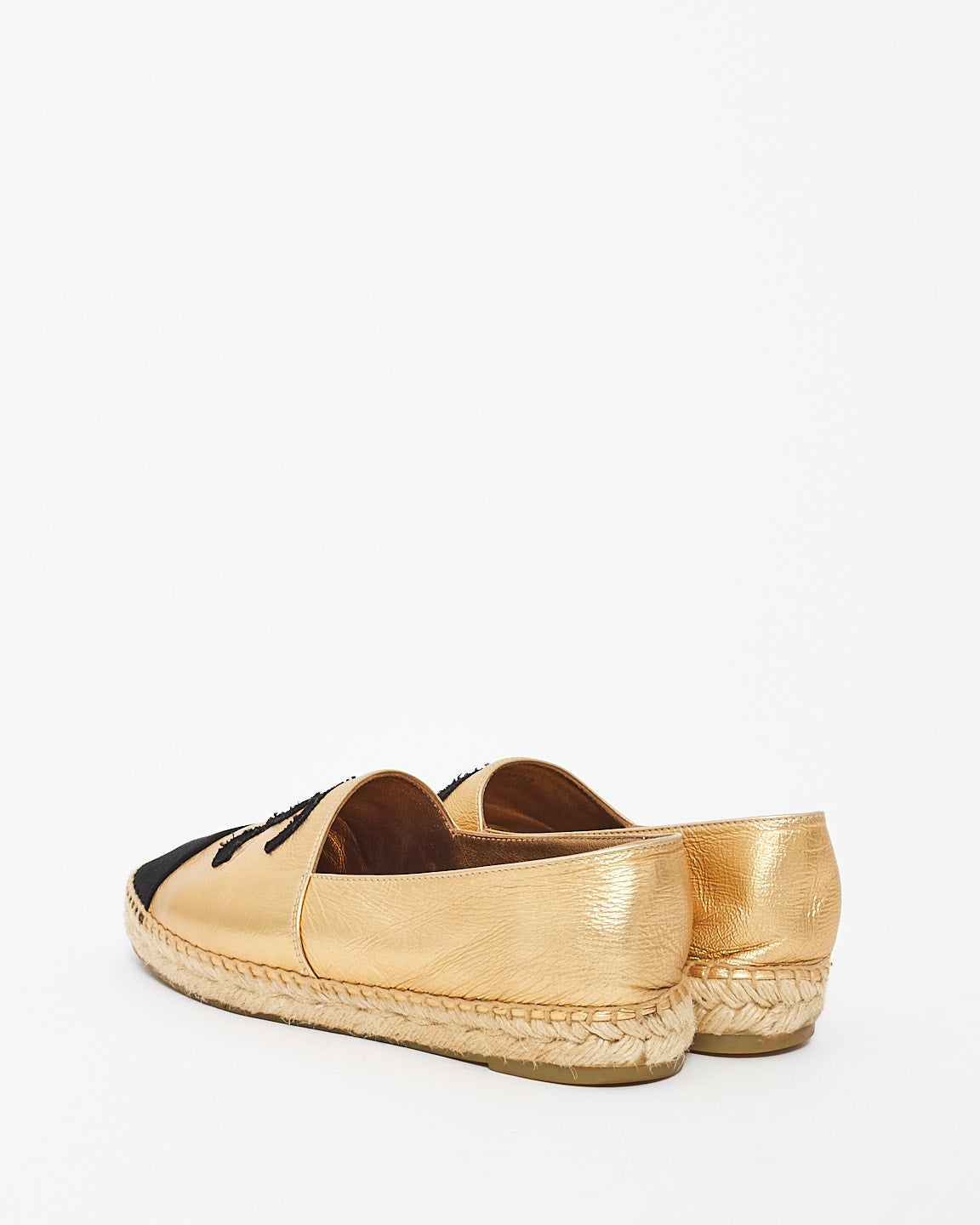 Chanel Gold Metallic Leather Logo Espadrilles - 39