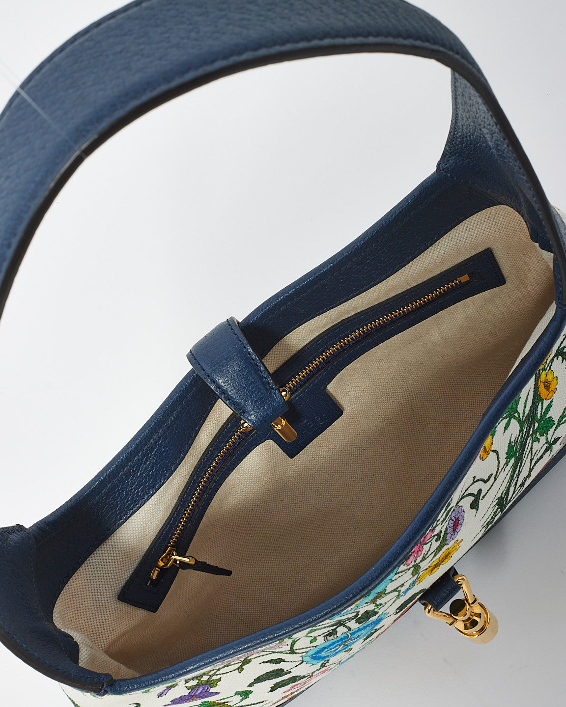 Gucci White/Blue Flora Print Medium Jackie Hobo Bag