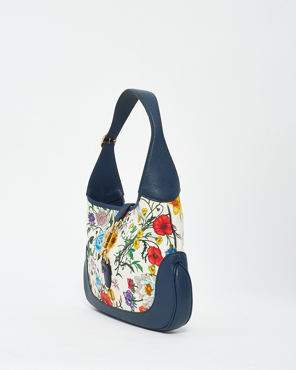 Gucci White/Blue Flora Print Medium Jackie Hobo Bag