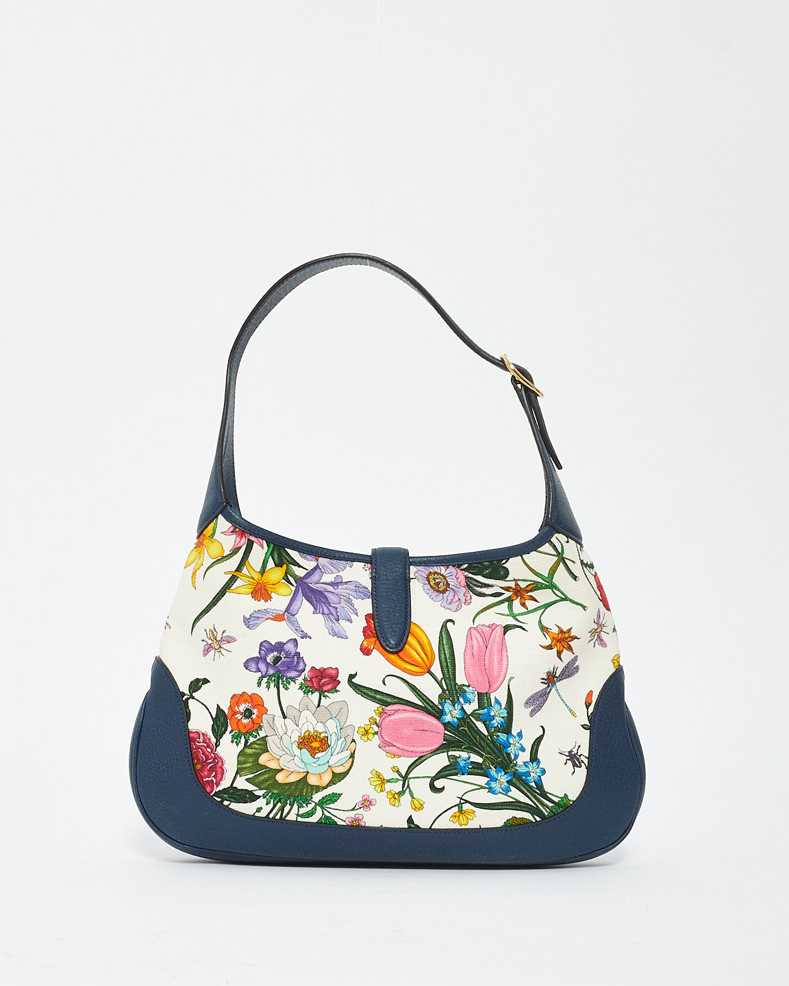 Gucci White/Blue Flora Print Medium Jackie Hobo Bag