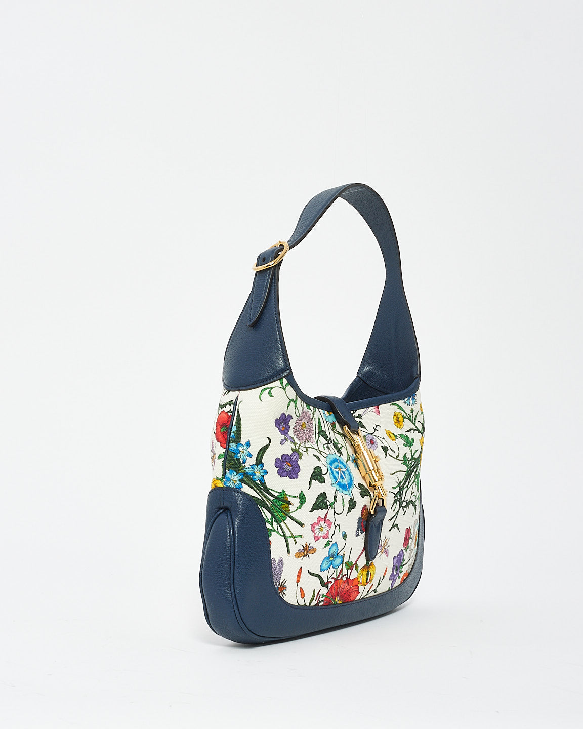 Gucci White/Blue Flora Print Medium Jackie Hobo Bag