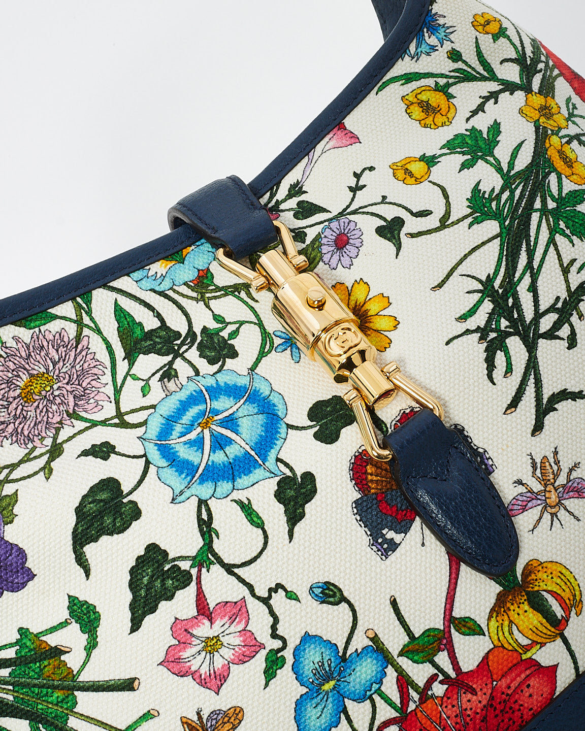 Gucci White/Blue Flora Print Medium Jackie Hobo Bag