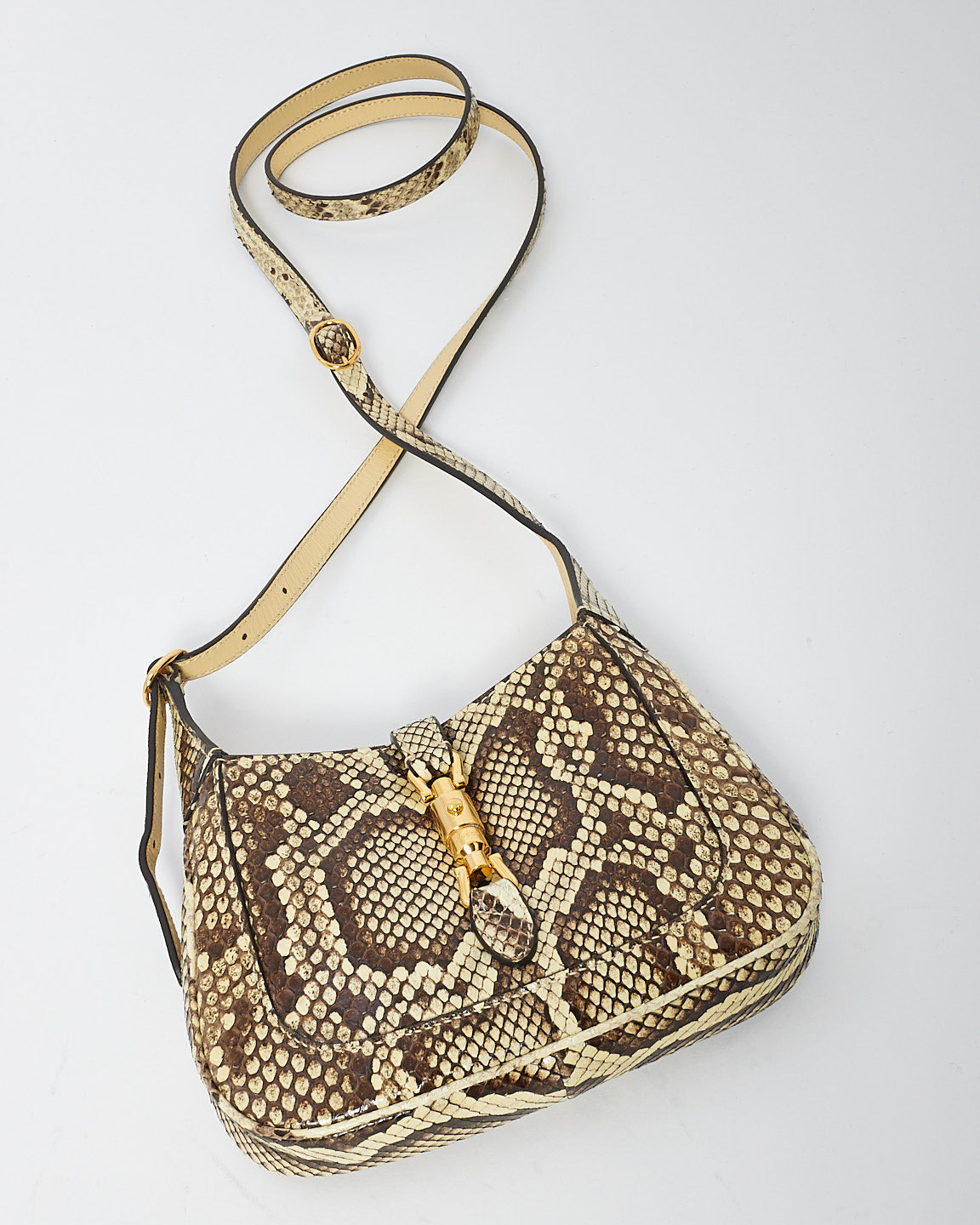 Sac Mini Jackie 1961 en cuir peau de python beige/marron Gucci