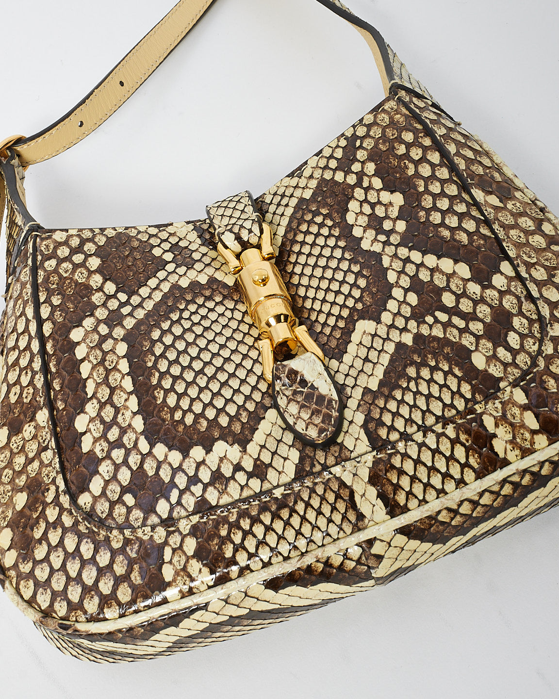 Sac Mini Jackie 1961 en cuir peau de python beige/marron Gucci