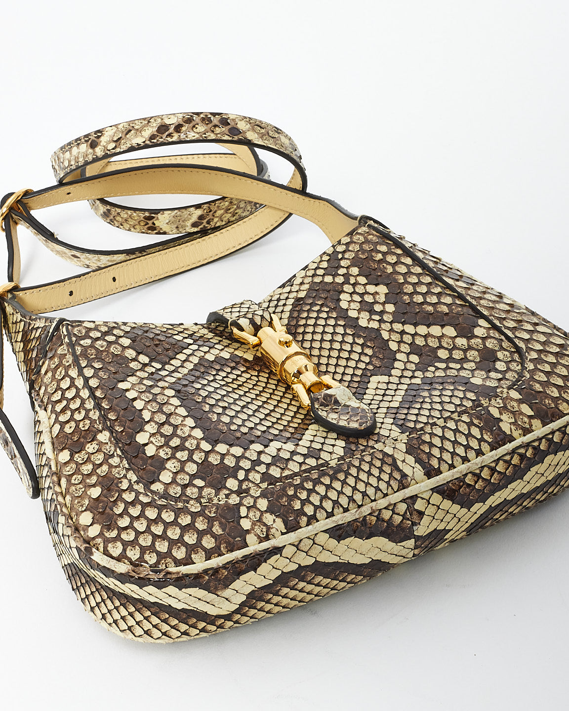 Sac Mini Jackie 1961 en cuir peau de python beige/marron Gucci