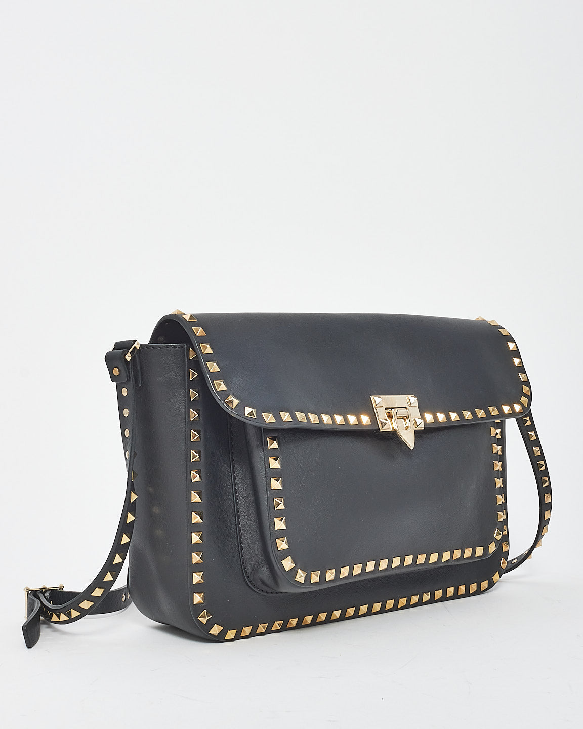 Valentino Black Leather Front Pocket Flap Rockstud Crossbody Bag