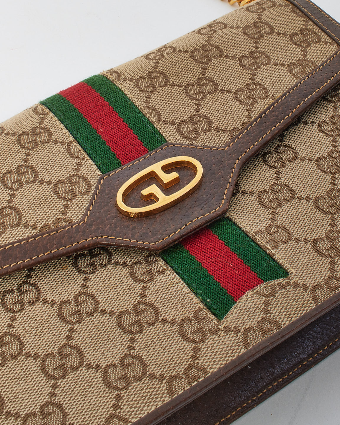 Gucci Vintage Brown Canvas Ophidia Chain Bag