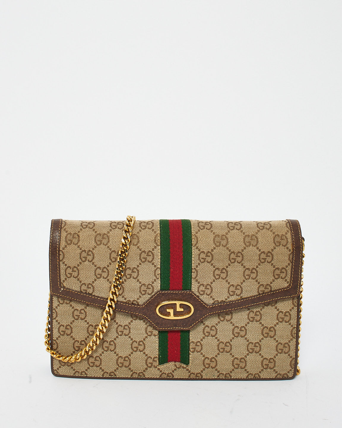 Gucci Vintage Brown Canvas Ophidia Chain Bag