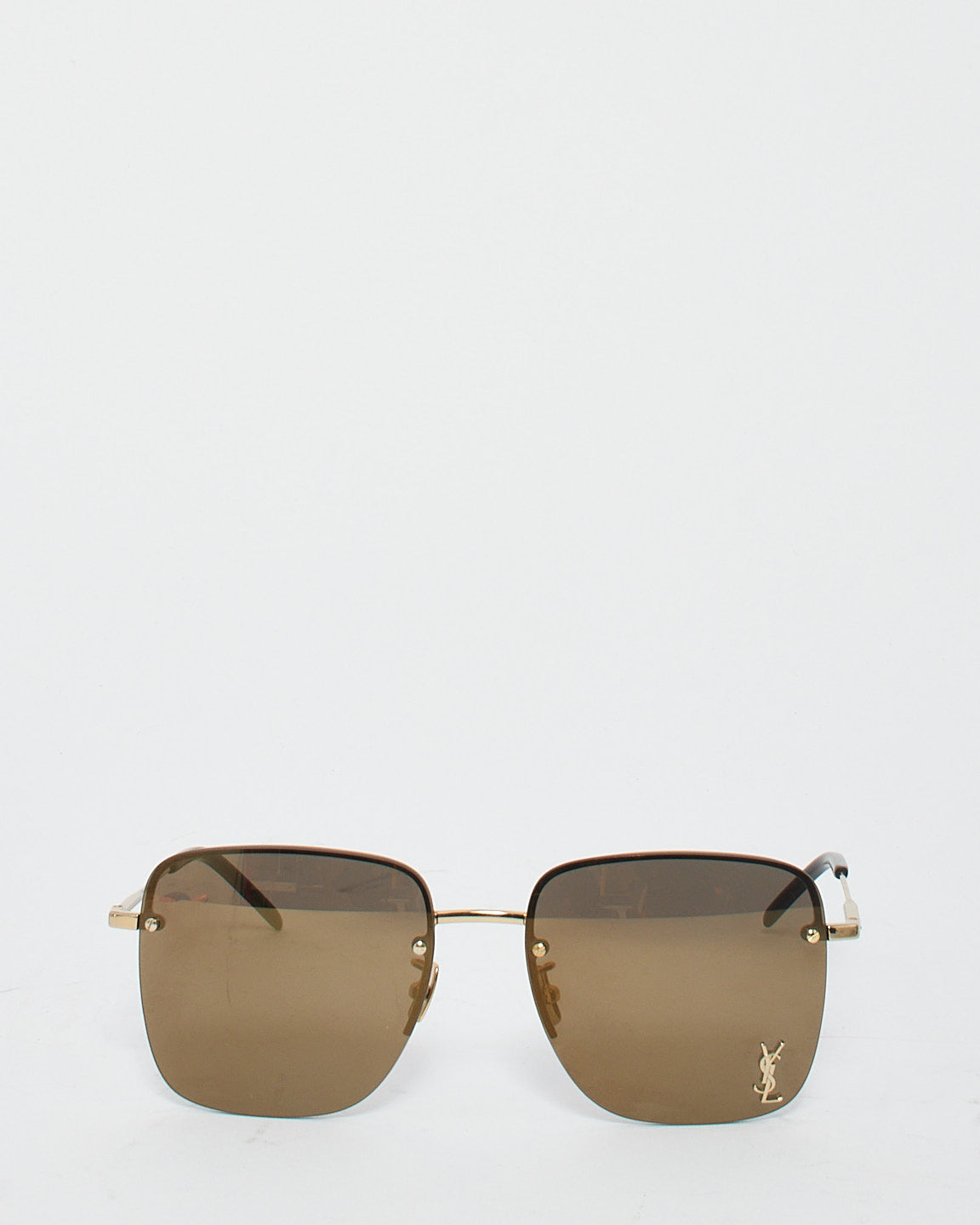 Saint Laurent Lunettes de soleil carrées sans monture en métal doré à verres marron SL312