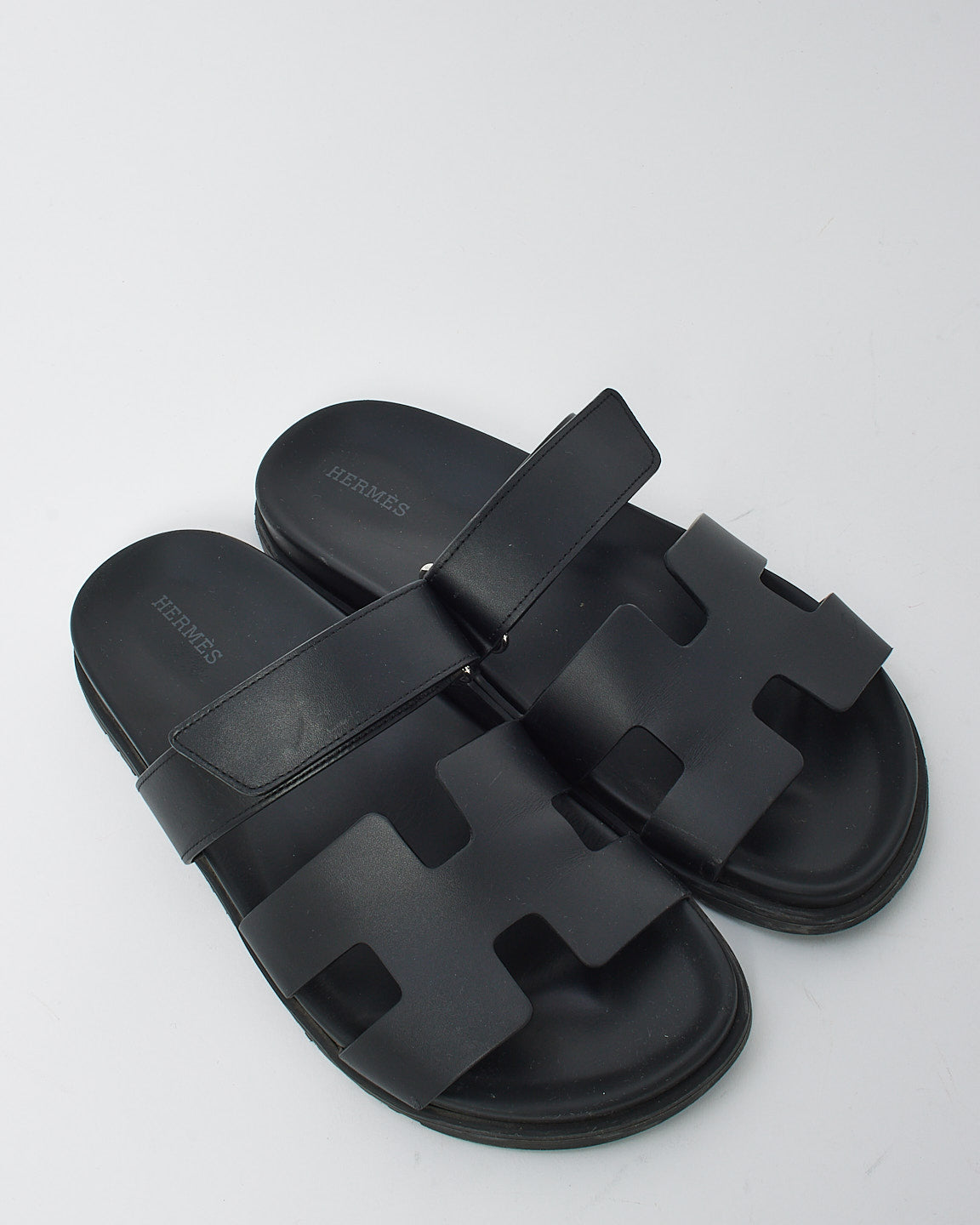 Hermès Black Leather Chypre Sandals - 40