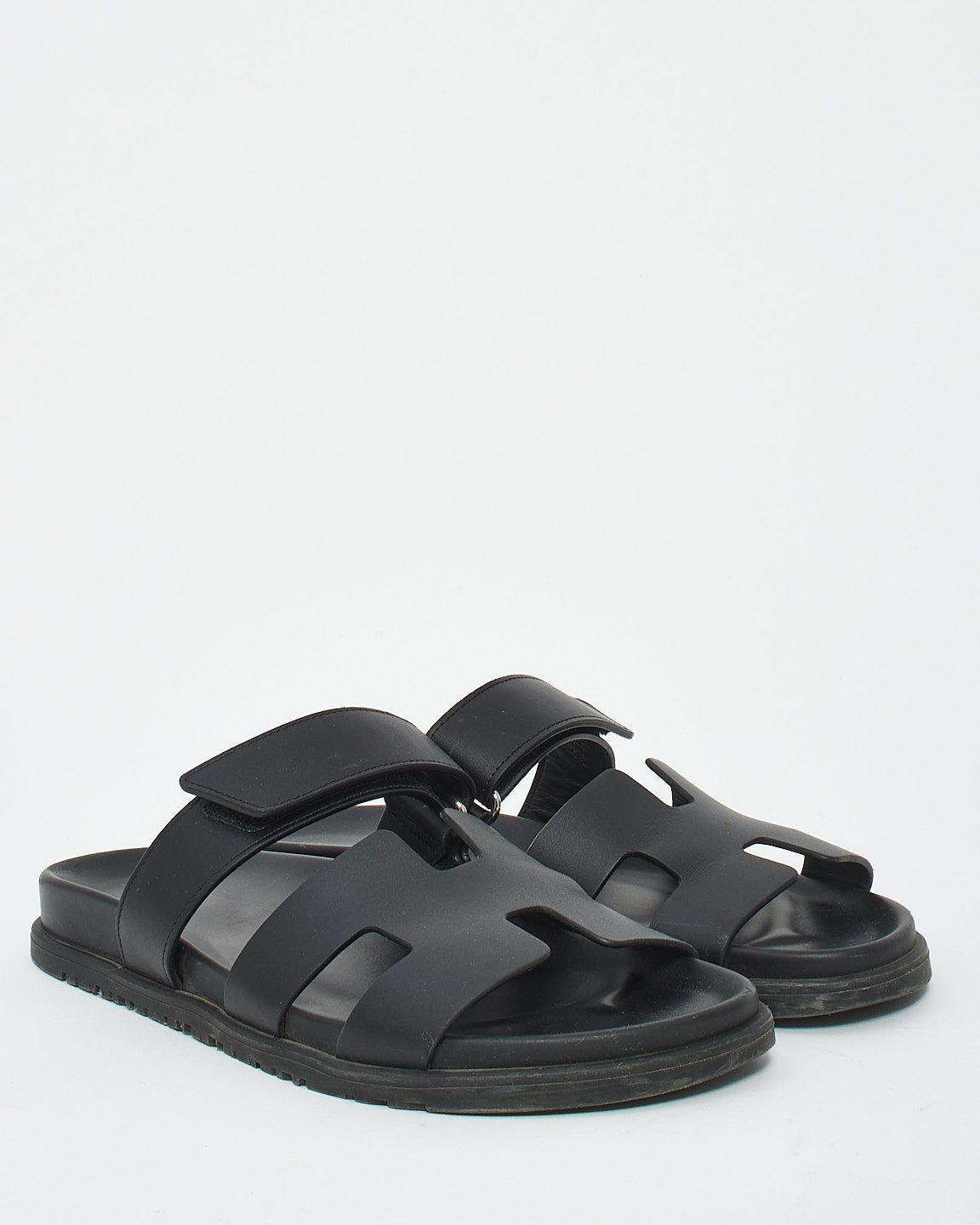 Hermès Black Leather Chypre Sandals - 40