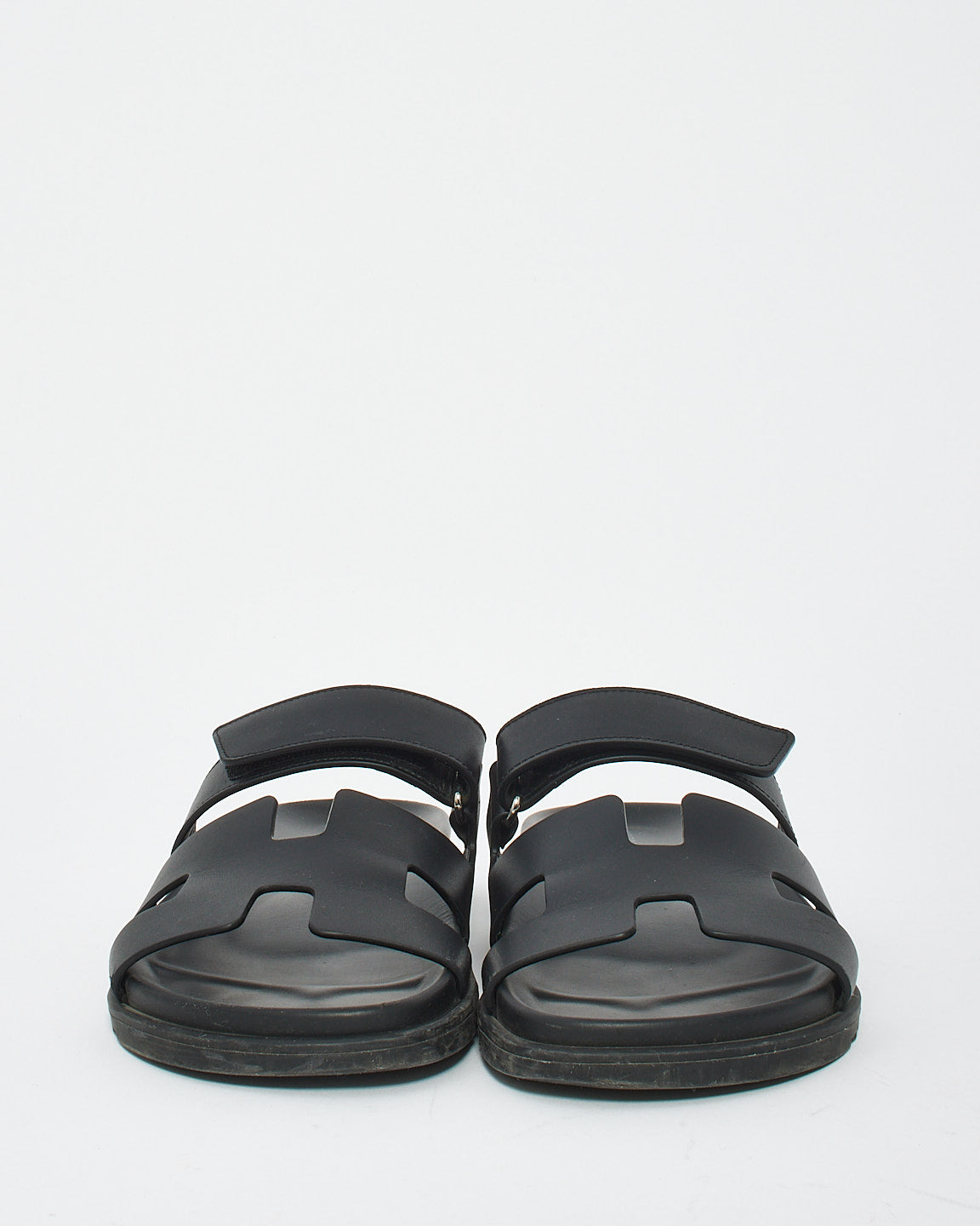 Hermès Black Leather Chypre Sandals - 40