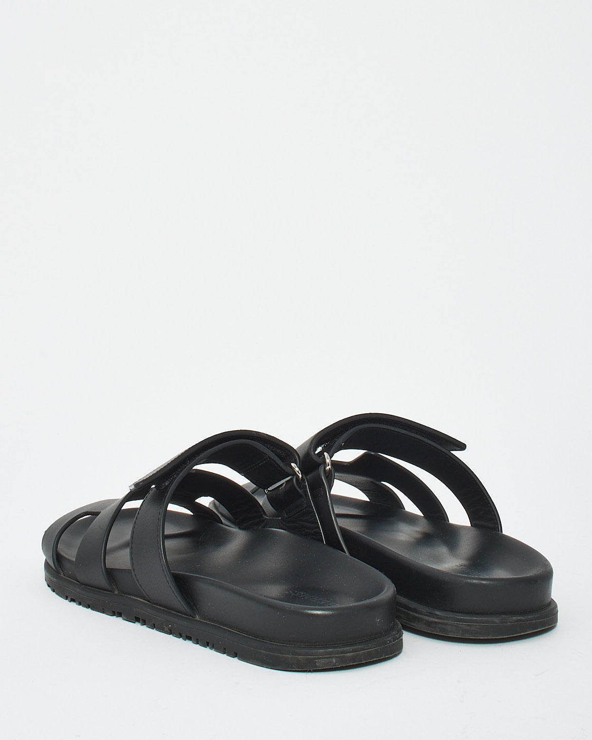 Hermès Black Leather Chypre Sandals - 40