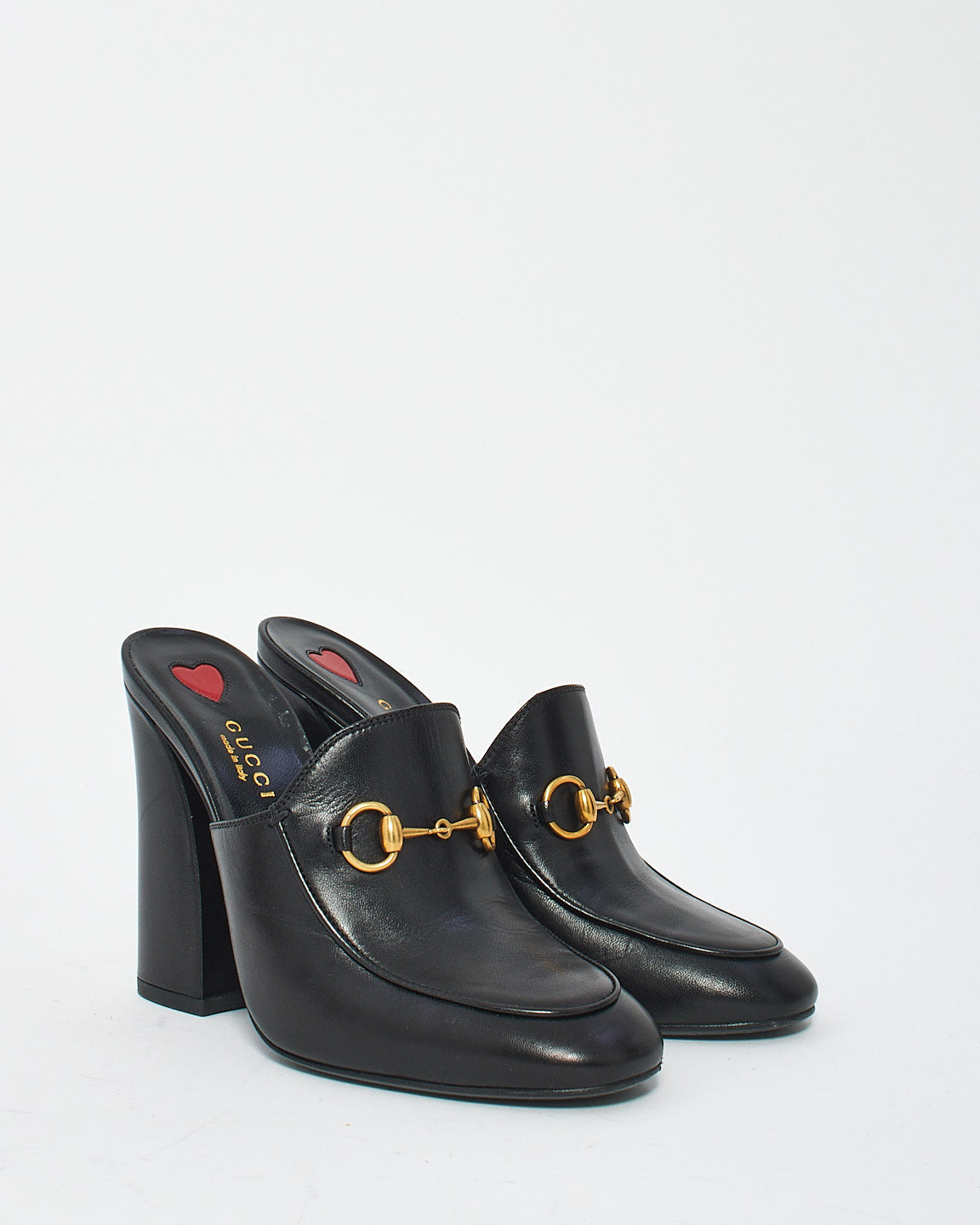 Gucci Black Smooth Leather Horsebit 1955 Mule Heels - 37