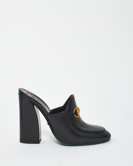 Gucci Black Smooth Leather Horsebit 1955 Mule Heels - 37